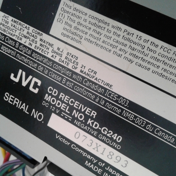 JVC KD-G240 Car Stereo W/Manual Remote Wiring Harness Detachable faceplate - Picture 2 of 6